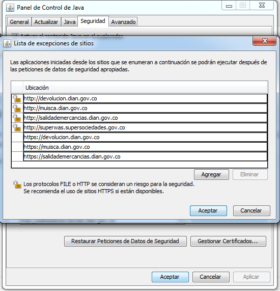 Solución Lista de excepciones de sitios en JAVA No actualiza Code